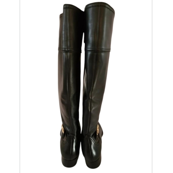 Michael Kors Black Leather Riding Boots Knee High Gold MK Equestrian Size 5.5 - Picture 7 of 7